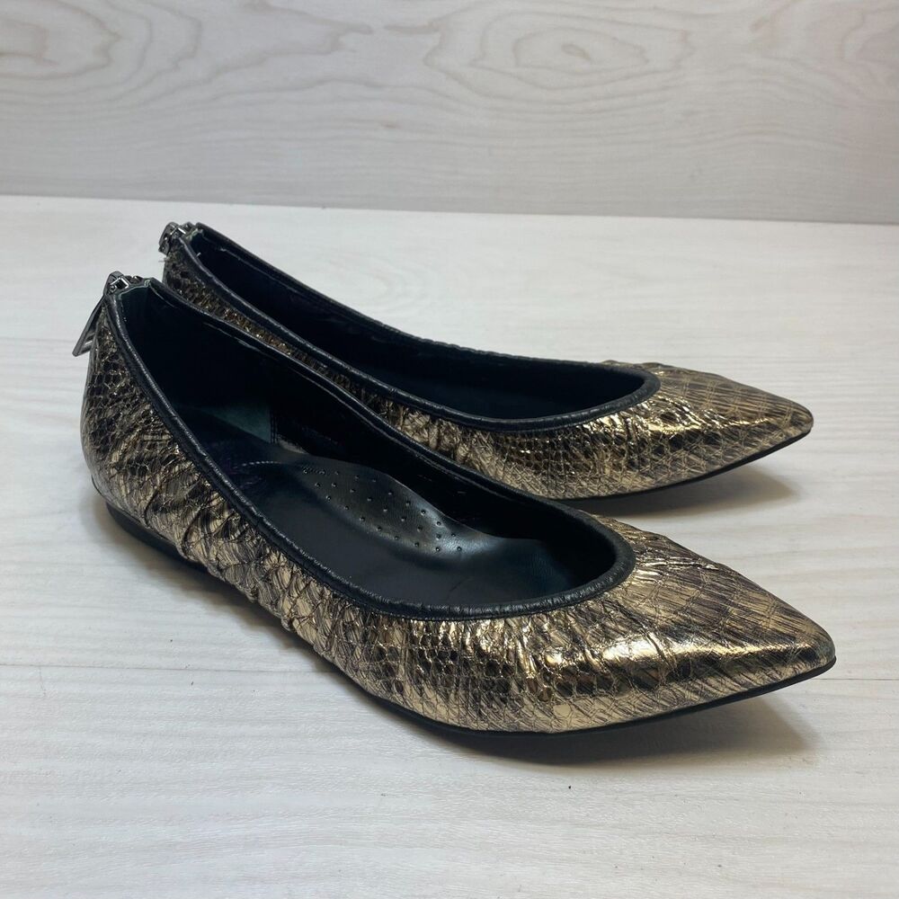 Donald J Pliner DMSX Siena Ballet Flats Womens Size 8.5M Metallic Gold Snakeskin
